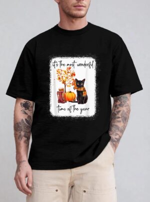 Black Cat Fall Itu2018s The Most Wonderful Time Of The Year T-Shirt