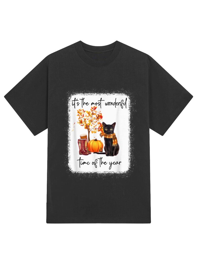 Black Cat Fall Itu2018s The Most Wonderful Time Of The Year T-Shirt - Image 2