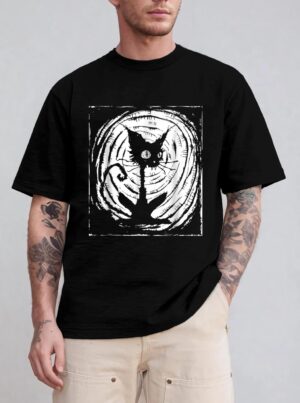 Black Cat Lazy Halloween Costume Scary Creepy T-Shirt