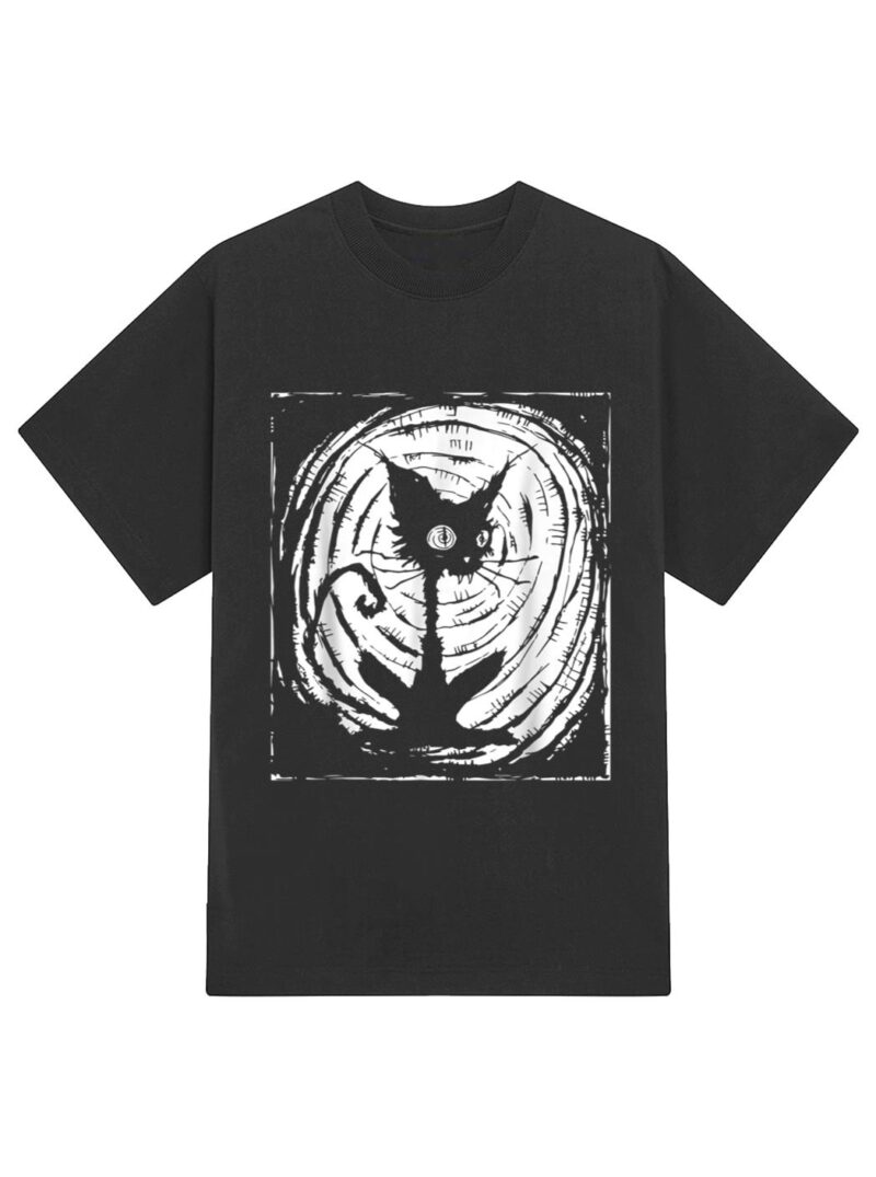 Black Cat Lazy Halloween Costume Scary Creepy T-Shirt - Image 2