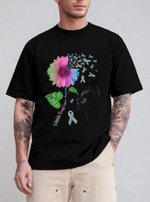 Black Cat Sunflower Metastatic Breast Cancer Awareness Day T-Shirt