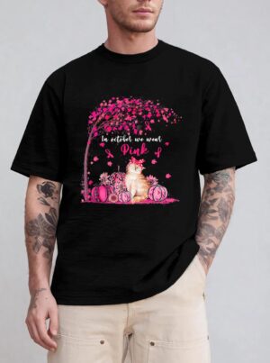 Breast Cancer Awareness In October We Wear Pink Pumpkin Cat Premium T-Shirt
