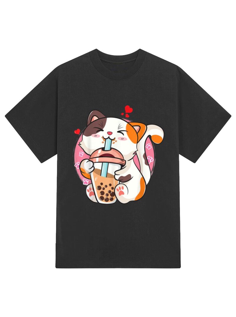 Cat Boba Bubble Tea Kawaii Anime Japanese T-Shirt - Image 2