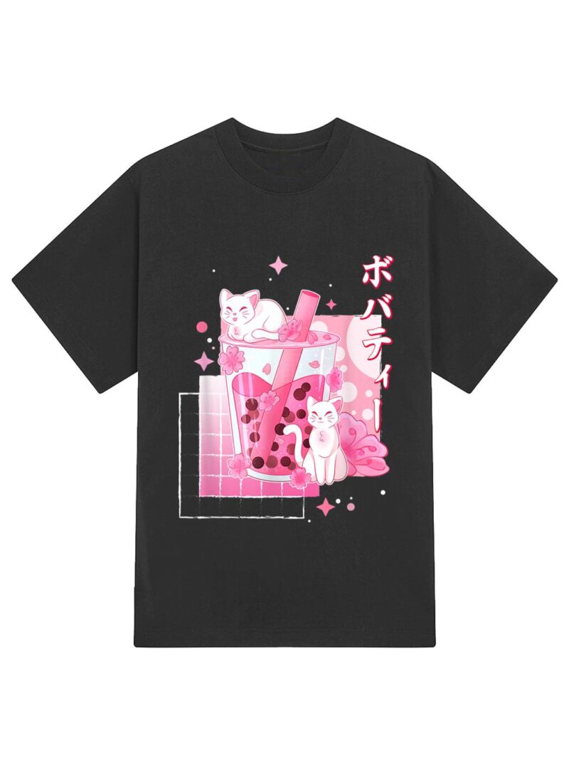 Cat Boba Tea Bubble Tea Anime Cats Lover Kawaii Gifts T-Shirt - Image 2
