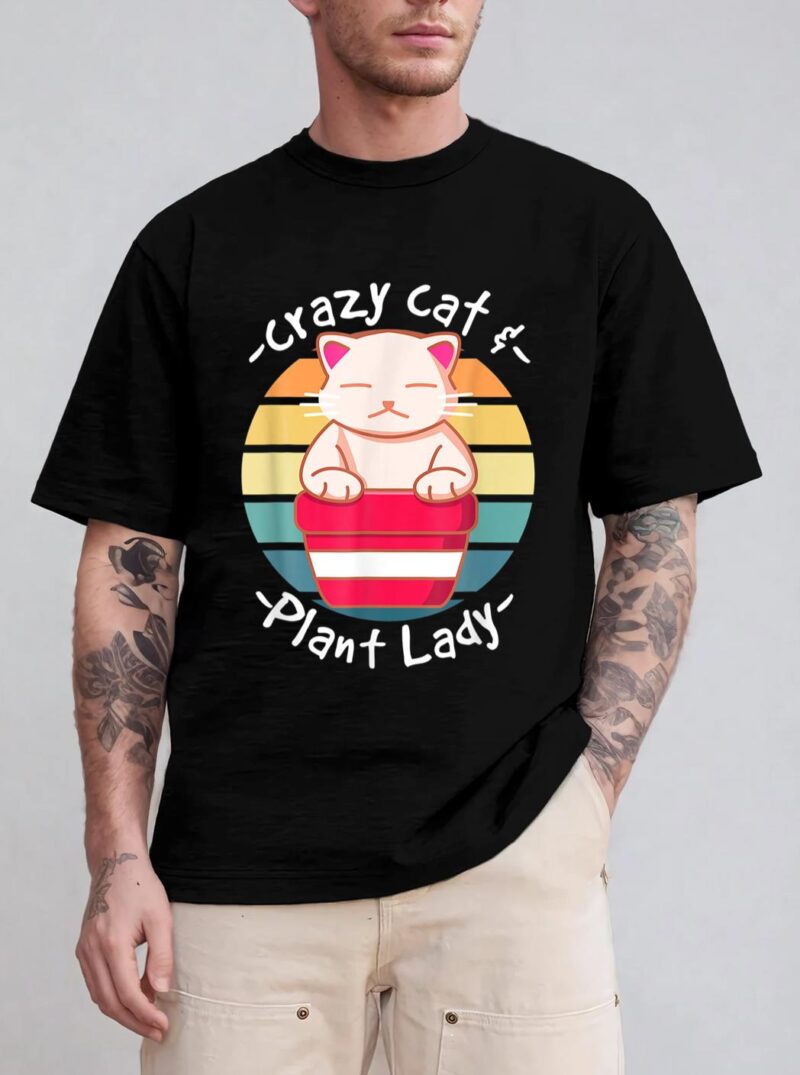 Cat Cactus Succulent Crazy Cat Lady Gardening T-Shirt