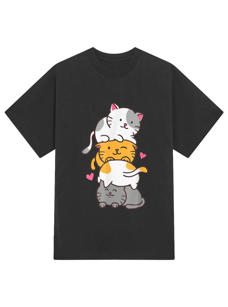 Cat Cats Cute Kitty Pile Anime Kawaii Neko Gift T-Shirt - Image 2