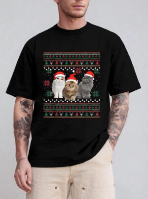 Cat Christmas Ugly Sweater Santa Hat Gifts For Cat Lover T-Shirt