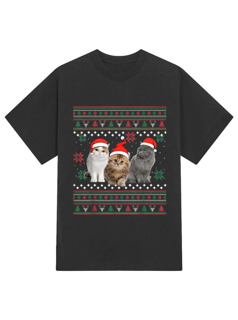 Cat Christmas Ugly Sweater Santa Hat Gifts For Cat Lover T-Shirt - Image 2