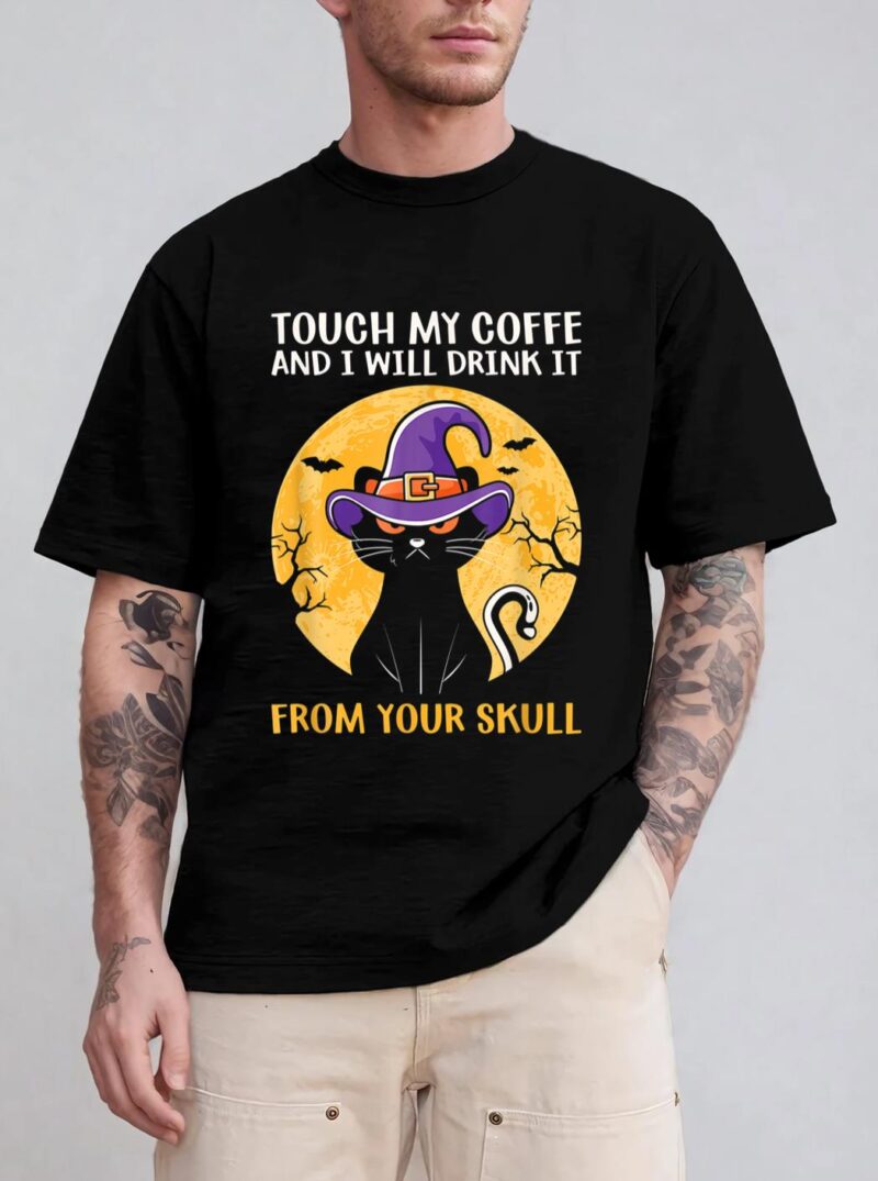 Cat Funny Ouch My Coffee And I Will Drink It From Your Skul T-Shirt