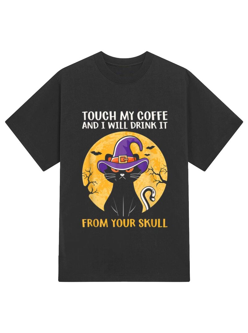 Cat Funny Ouch My Coffee And I Will Drink It From Your Skul T-Shirt - Image 2