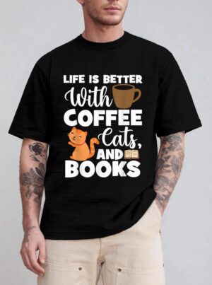 Cat Lovers Cats And Books Coffee Cats And Books Cat Books T-Shirt