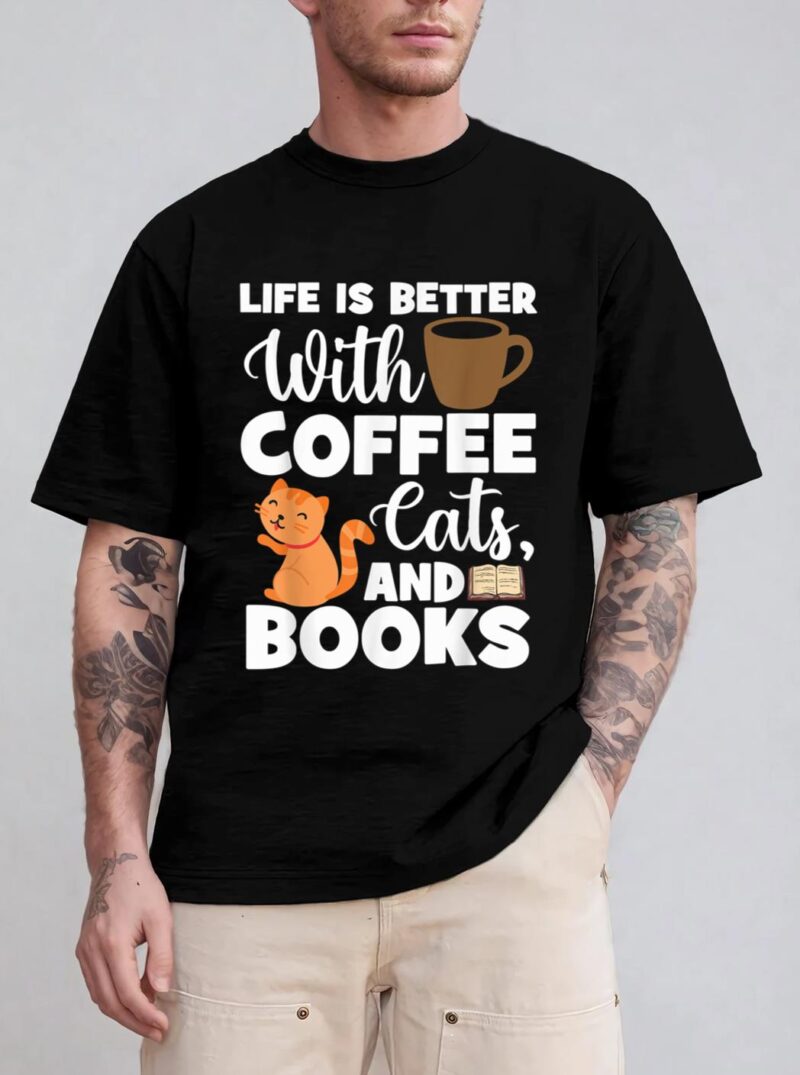 Cat Lovers Cats And Books Coffee Cats And Books Cat Books T-Shirt
