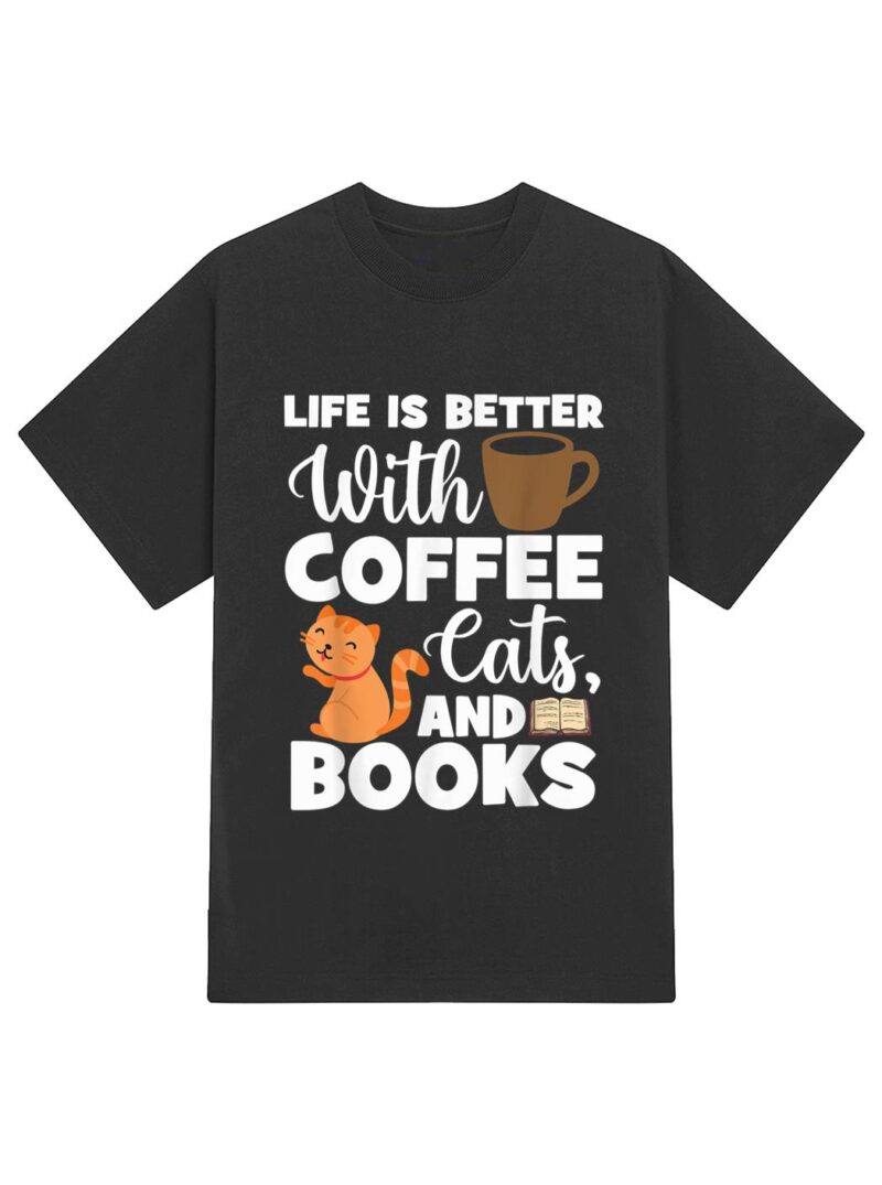 Cat Lovers Cats And Books Coffee Cats And Books Cat Books T-Shirt - Image 2