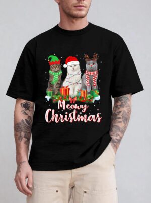 Cat Meowy Family Matching Christmas Pajamas Santa Cats Xmas T-Shirt