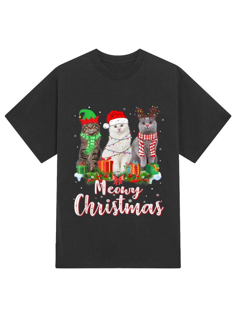 Cat Meowy Family Matching Christmas Pajamas Santa Cats Xmas T-Shirt - Image 2