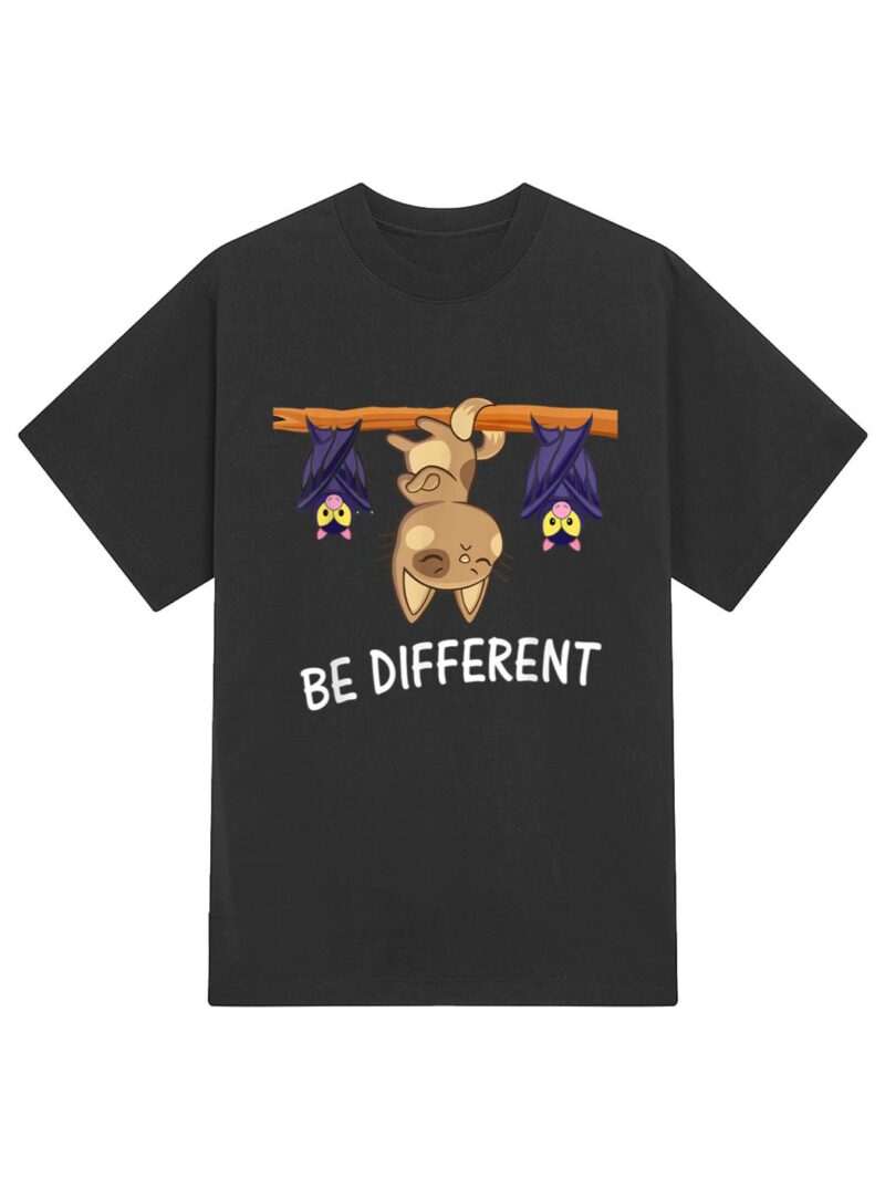 Cat with Bats Be different Funny Cat Lover T-Shirt - Image 2