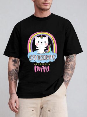 Caticorns Are Born In May Birthday Cat Unicorn Rainbow Cute T-Shirt
