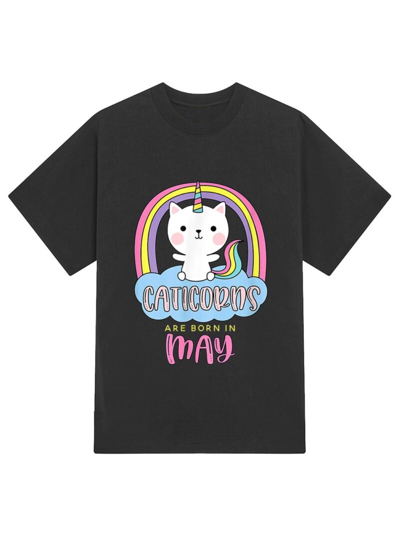 Caticorns Are Born In May Birthday Cat Unicorn Rainbow Cute T-Shirt - Image 2