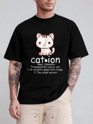 Cation Funny Cat Ion Science Pawsitive Pun Chemistry T-Shirt