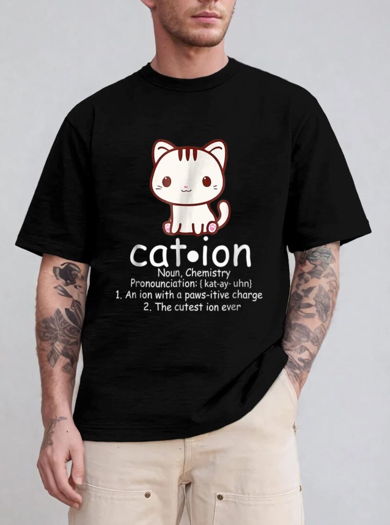 Cation Funny Cat Ion Science Pawsitive Pun Chemistry T-Shirt