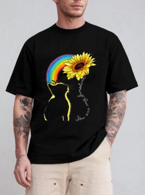 Cats Are My Sunshine Sunflower Rainbow Funny Cat Lovers Gift T-Shirt