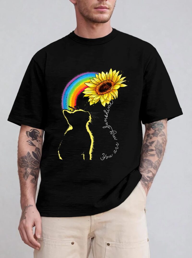 Cats Are My Sunshine Sunflower Rainbow Funny Cat Lovers Gift T-Shirt