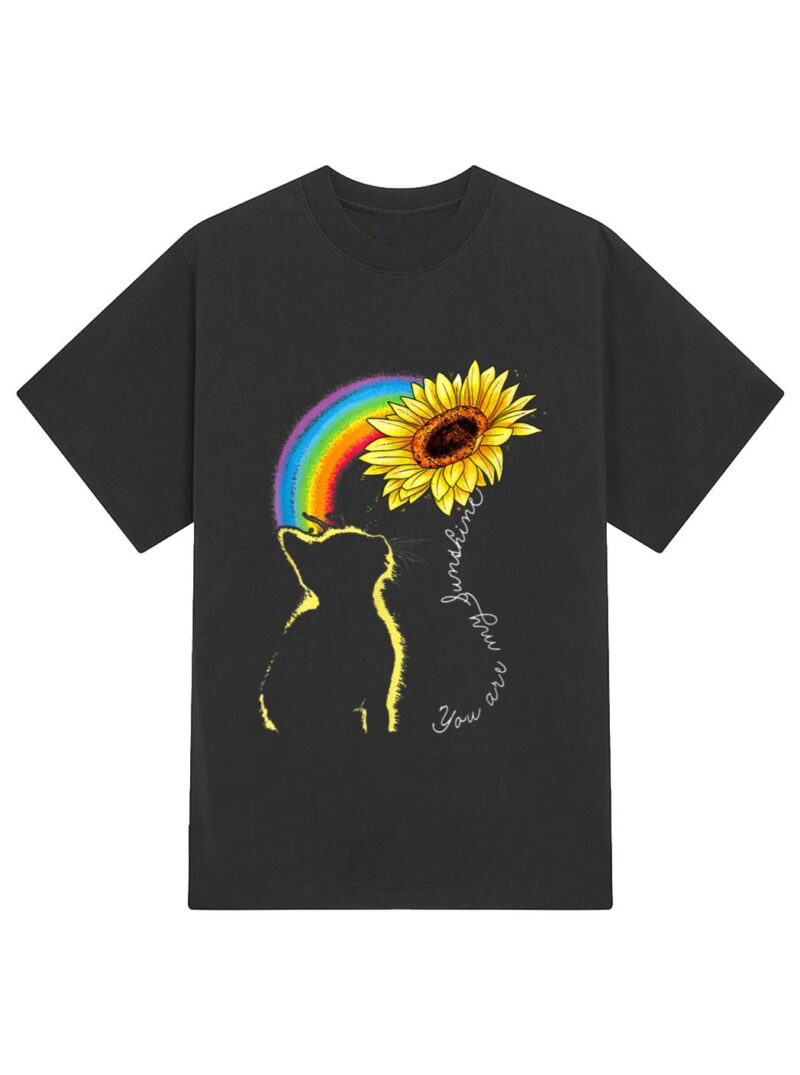 Cats Are My Sunshine Sunflower Rainbow Funny Cat Lovers Gift T-Shirt - Image 2