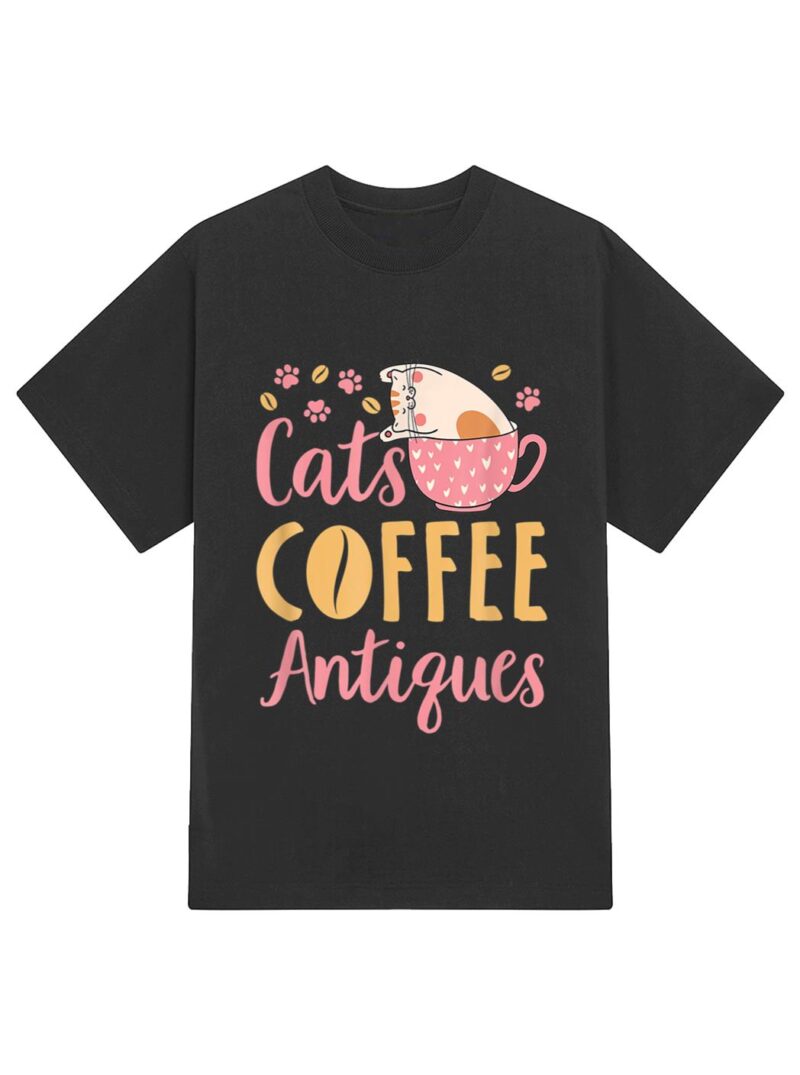 Cats Coffee Antiques Cat Lover Antiquing T-Shirt - Image 2