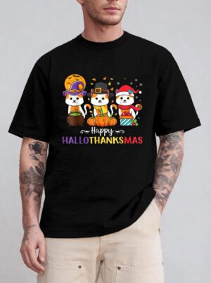 Cats Happy HalloThanksMas T-Shirt
