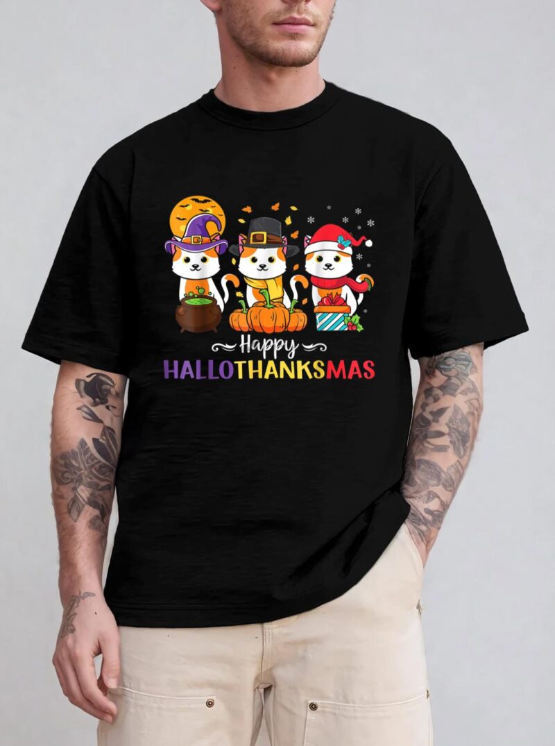Cats Happy HalloThanksMas T-Shirt