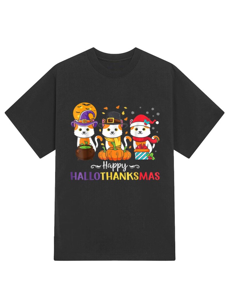 Cats Happy HalloThanksMas T-Shirt - Image 2