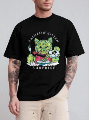 Cats Rainbow Kitten Surprise Cute Eat Retro Animals Vintage T-Shirt