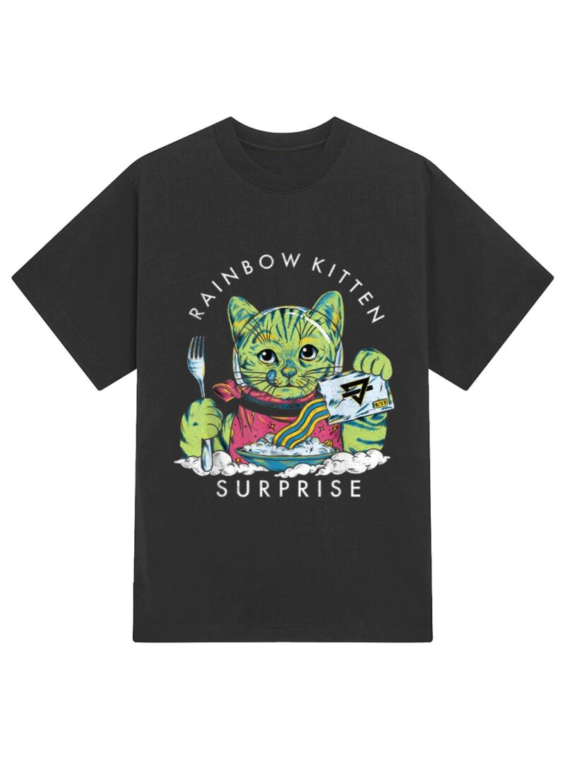Cats Rainbow Kitten Surprise Cute Eat Retro Animals Vintage T-Shirt - Image 2