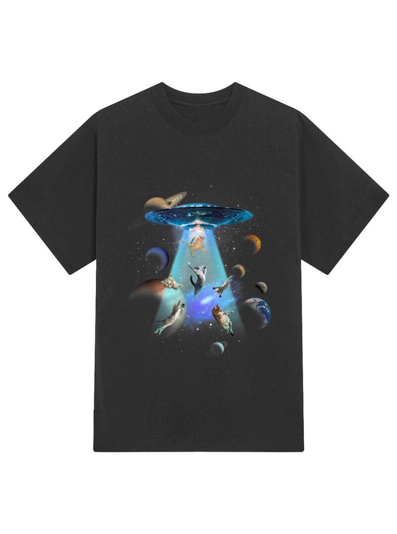 Cats UFO Funny Flying Kitten Spaceship Alien Lover Novelty T-Shirt - Image 2