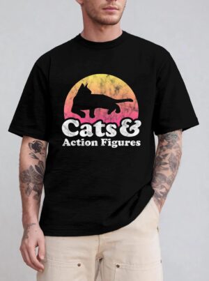 Cats and Action Figures Mens or Womens Cat and Action Figure T-Shirt