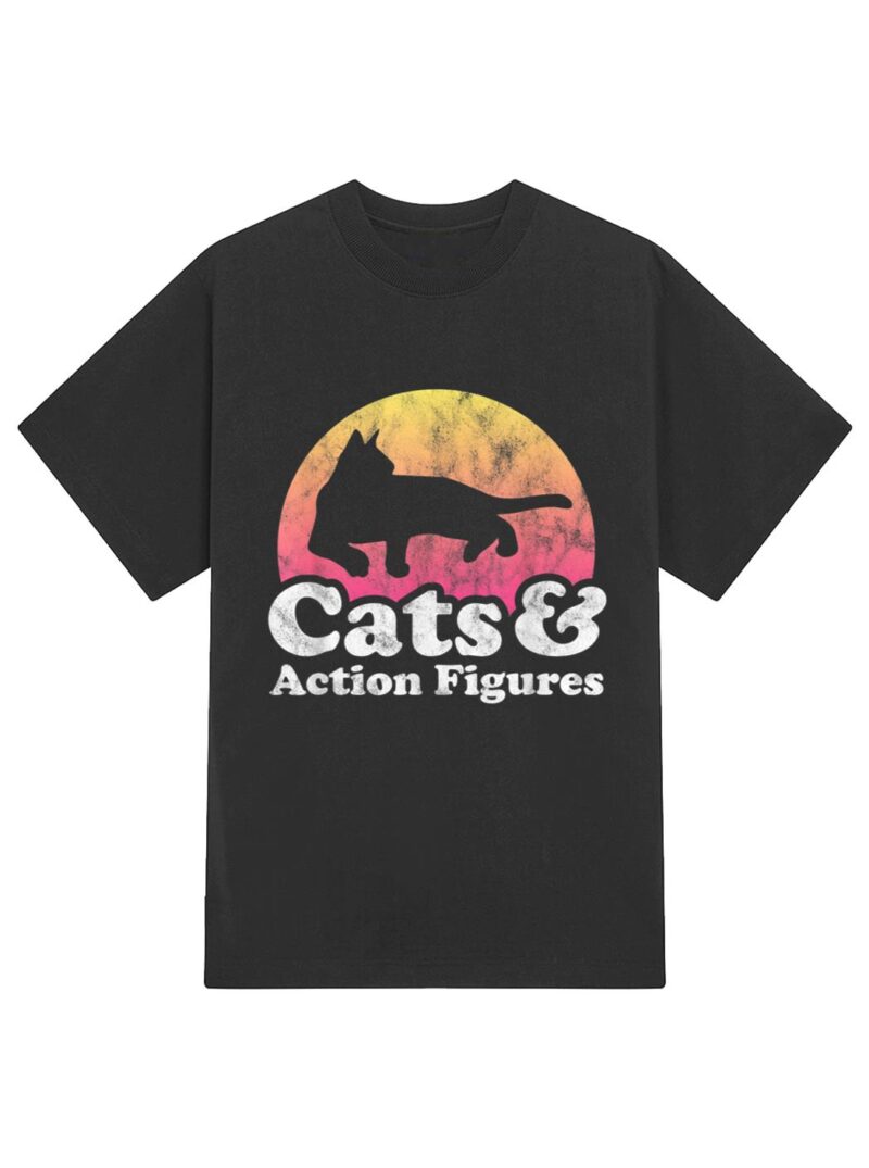 Cats and Action Figures Mens or Womens Cat and Action Figure T-Shirt - Image 2