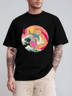 Catzilla Vintage Cute Cat Art Japanese Cat Lover For Girls T-Shirt