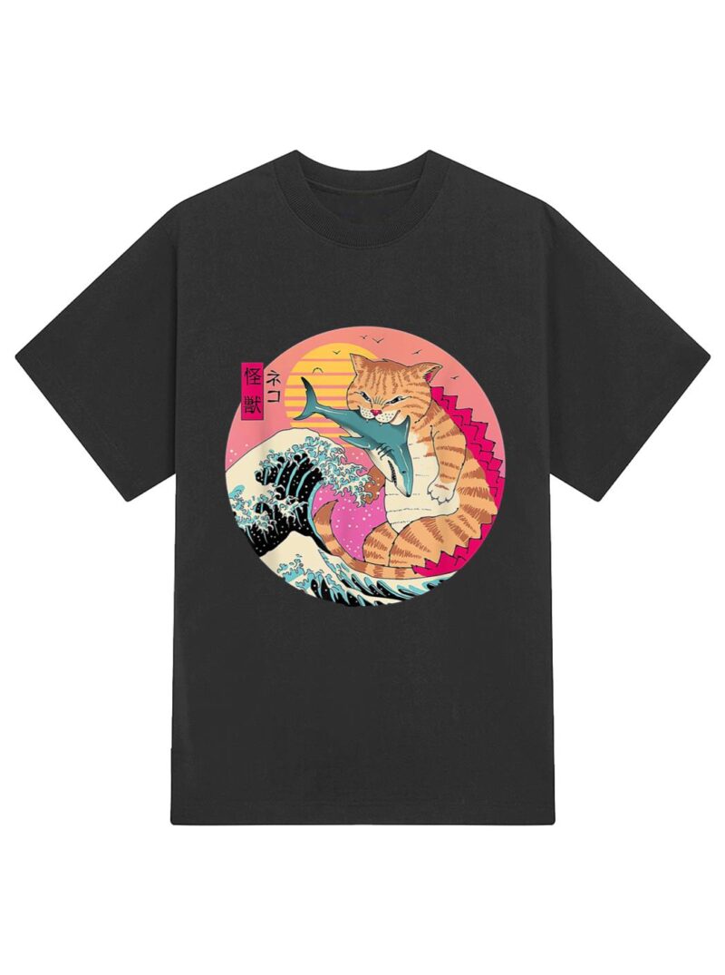 Catzilla Vintage Cute Cat Art Japanese Cat Lover For Girls T-Shirt - Image 2