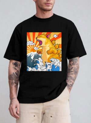 Catzilla Vintage Kawaii Cute Cat Art Japanese Sunset T-Shirt