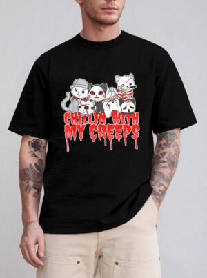 Chillin With My Creeps Cat Horror Serial Killer Halloween T-Shirt