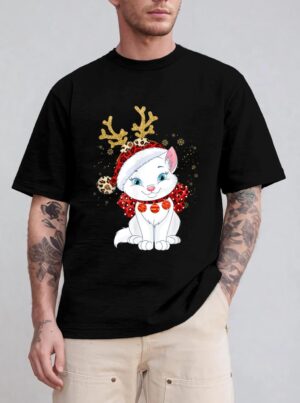 Christmas Cat Reindeer light Antlers T-Shirt
