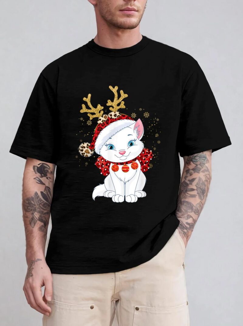 Christmas Cat Reindeer light Antlers T-Shirt