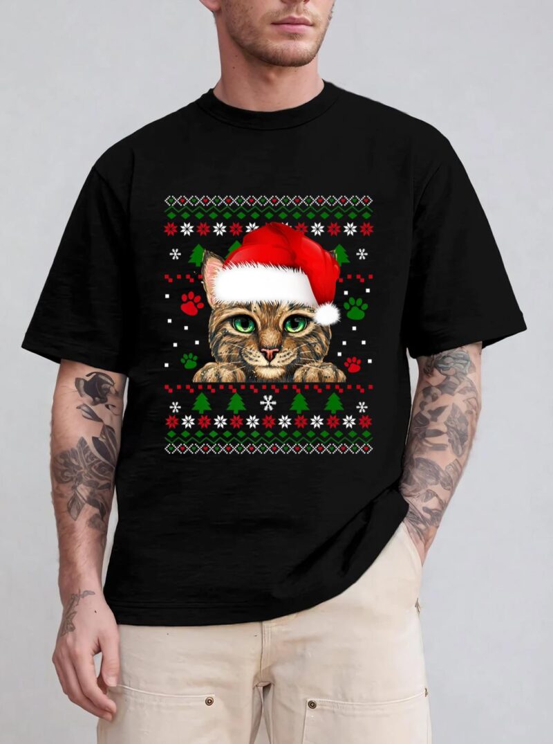Christmas Cat Santa Hat Merry Catmas Ugly Christmas Sweater Premium T-Shirt