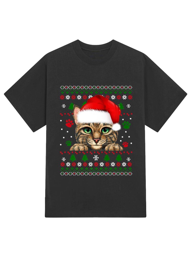 Christmas Cat Santa Hat Merry Catmas Ugly Christmas Sweater Premium T-Shirt - Image 2