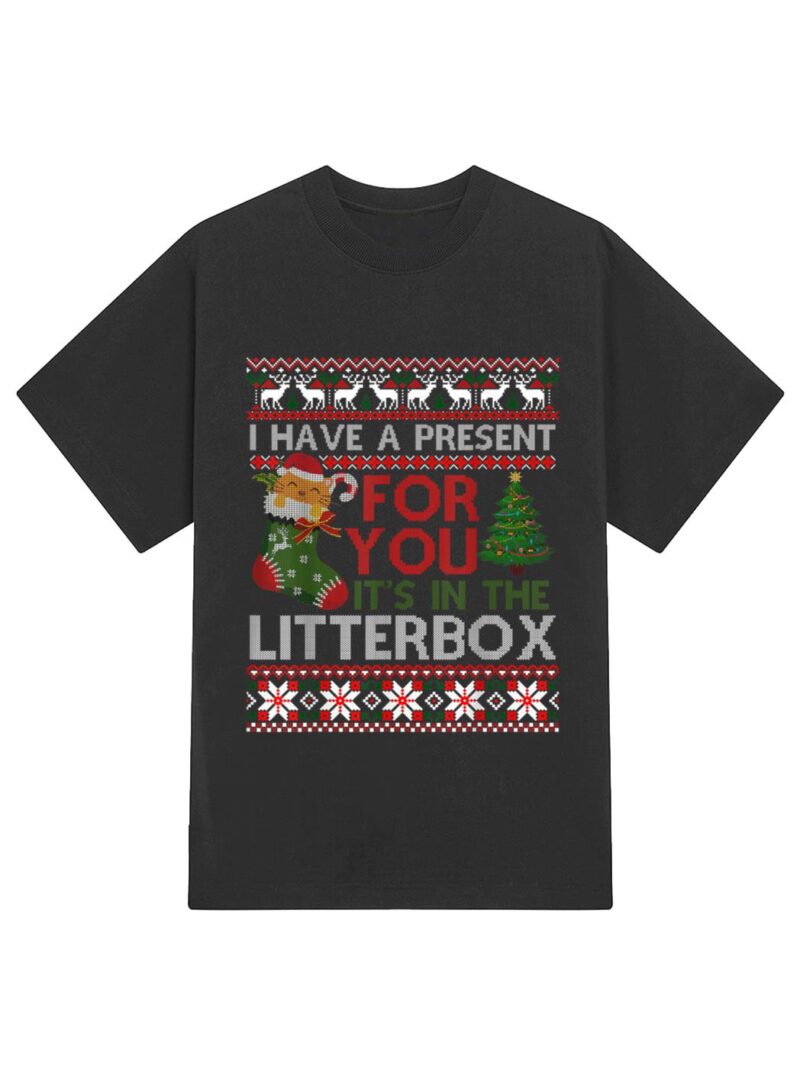 Christmas Cat Shirt - Have A Present For You Ugly Sweater T-Shirt - Image 2
