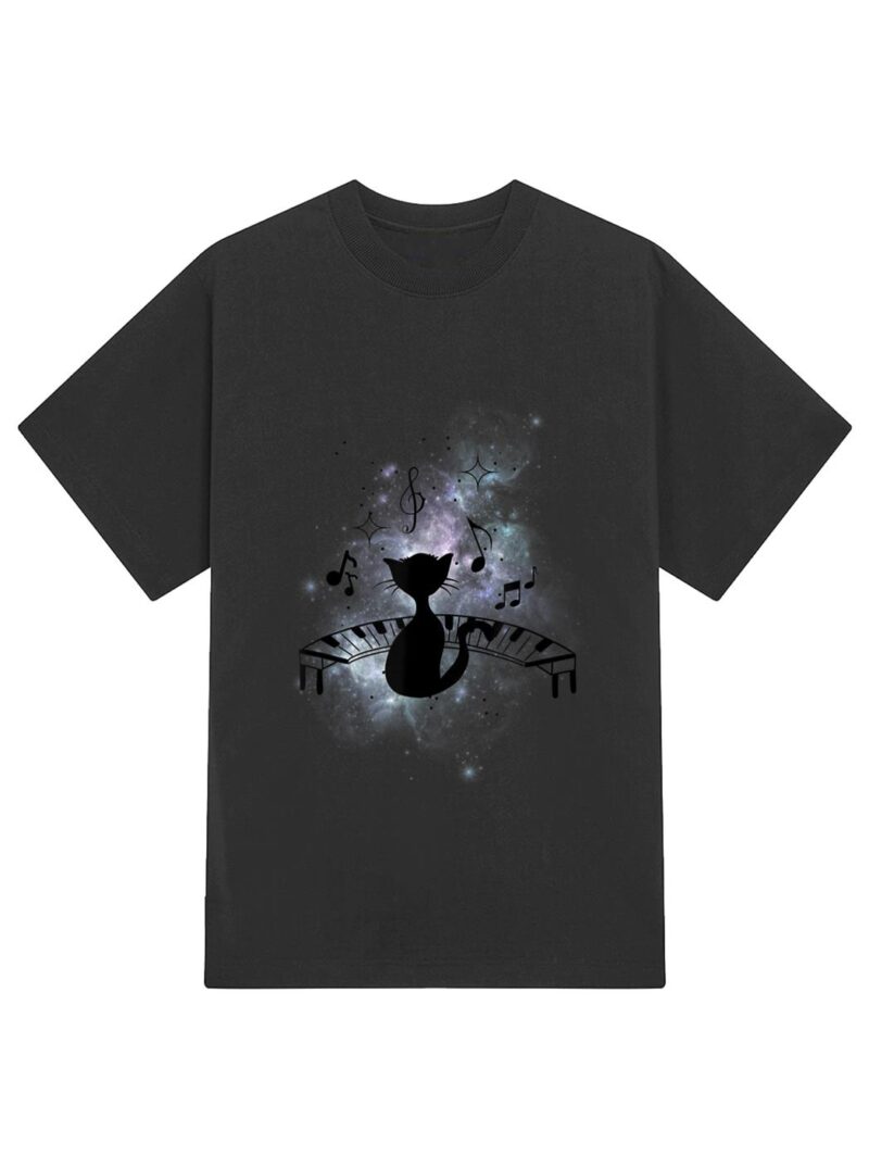 Cool Music and Cats - Cat Playing Piano - Music Note Lover T-Shirt - Image 2