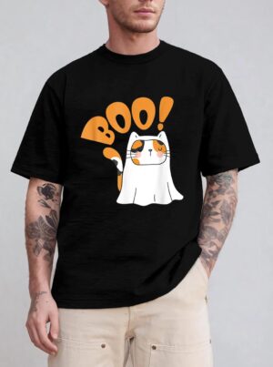 Cut Cat Ghost Halloween Boo Saying T-Shirt