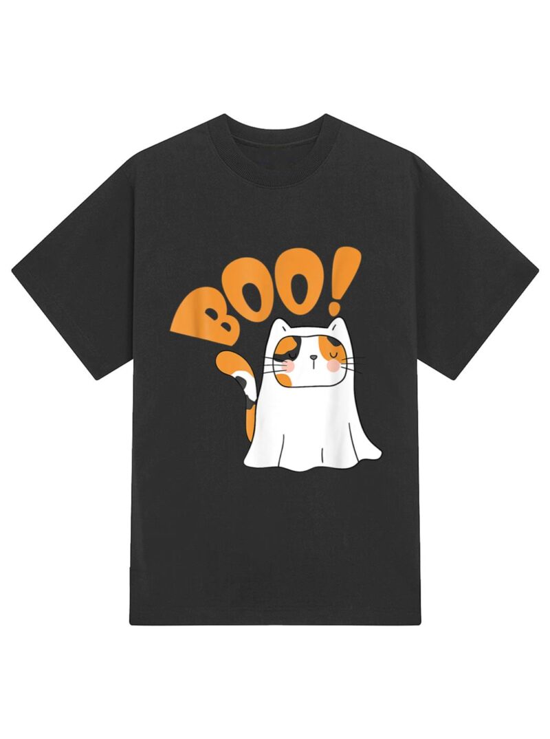 Cut Cat Ghost Halloween Boo Saying T-Shirt - Image 2