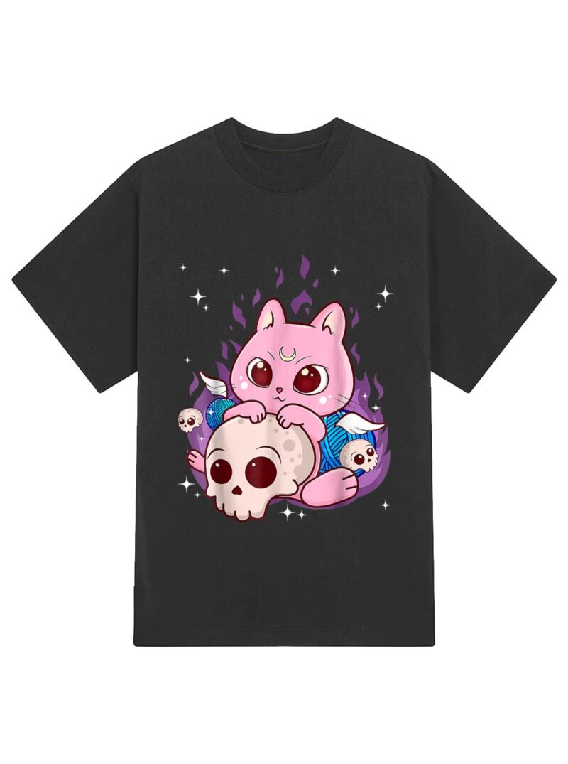 Cute Anime Kawaii Cat Aesthetic Kawaii Pastel Goth Halloween T-Shirt - Image 2