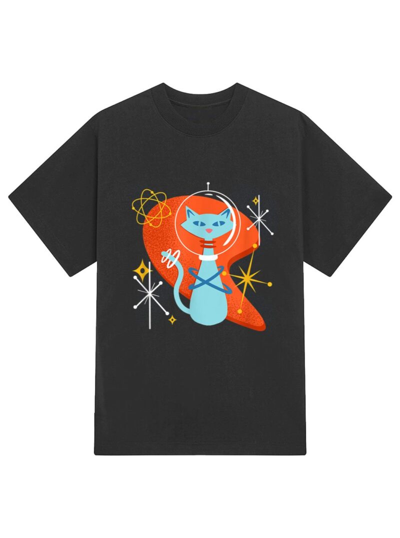 Cute Atomic Space Cat in Vintage Retro Vibes T-Shirt - Image 2
